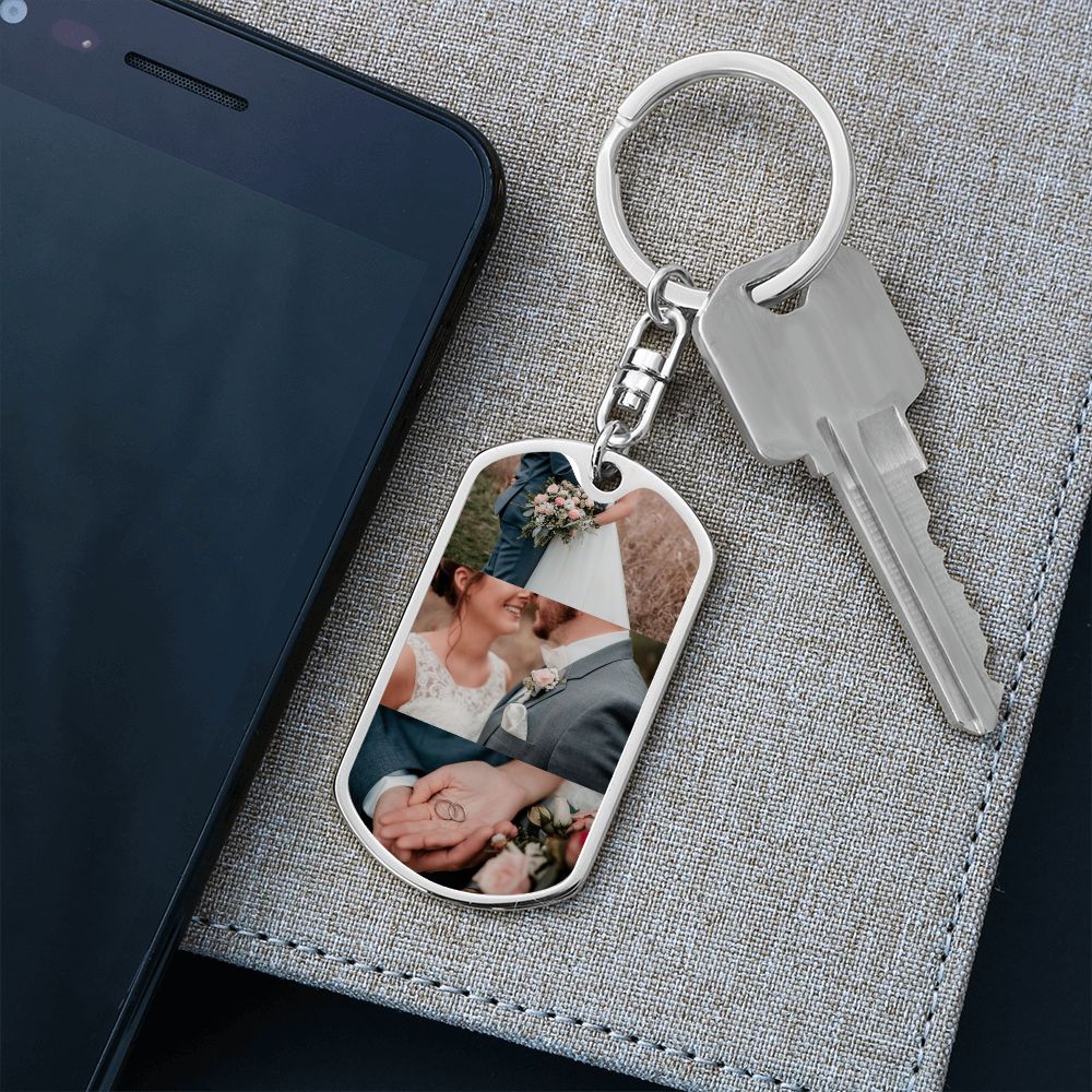 Wedding Photo Stack Dog tag with swivel keychain