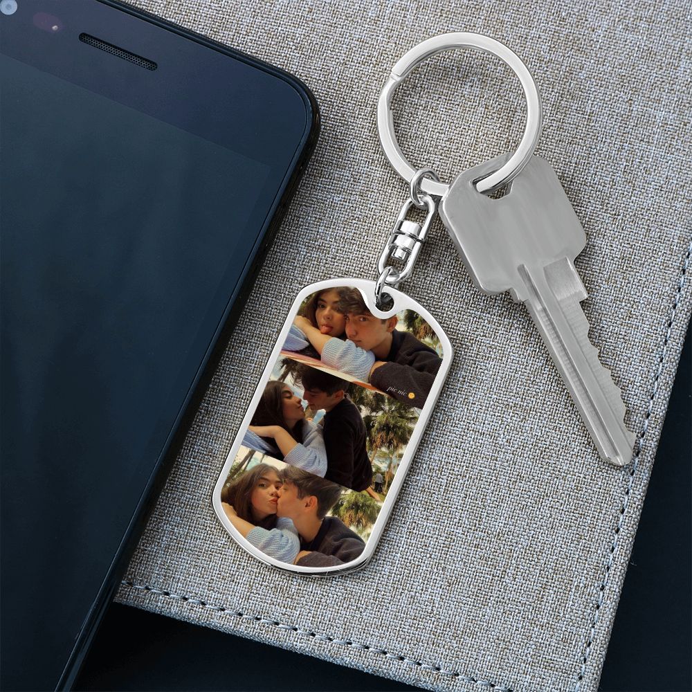 Couple photo stack Dog tag with swivel keychain