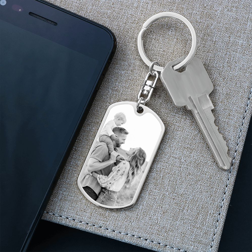 Family Photo Dog tag with swivel keychain