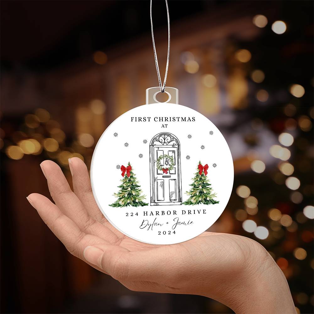 First Christmas in our New Home Ornament, Personalize with names and address