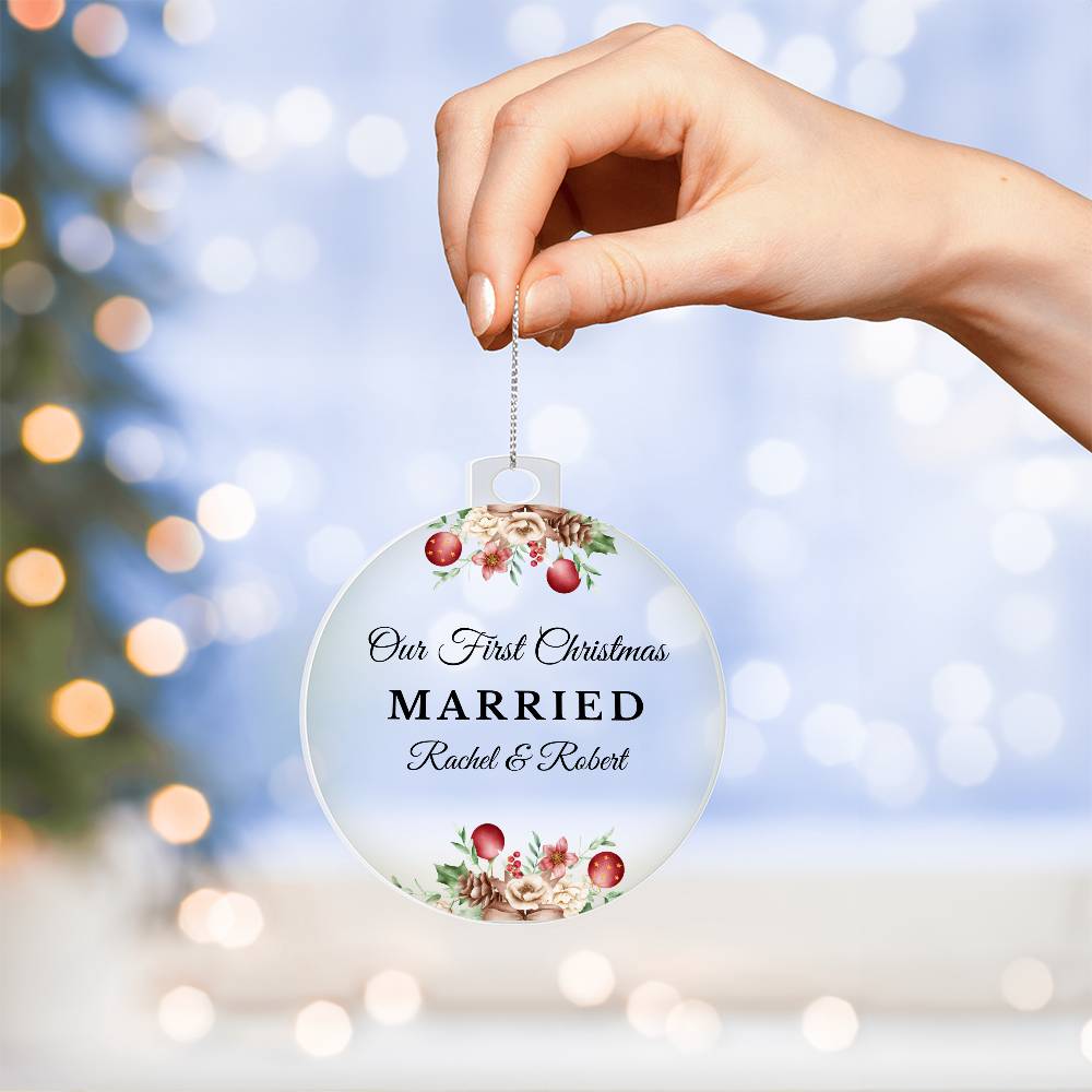 Our First Christmas Married, Couples Ornament for Newlyweds, Personalized Christmas Ornament for Couple