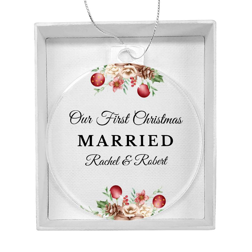 Our First Christmas Married, Couples Ornament for Newlyweds, Personalized Christmas Ornament for Couple