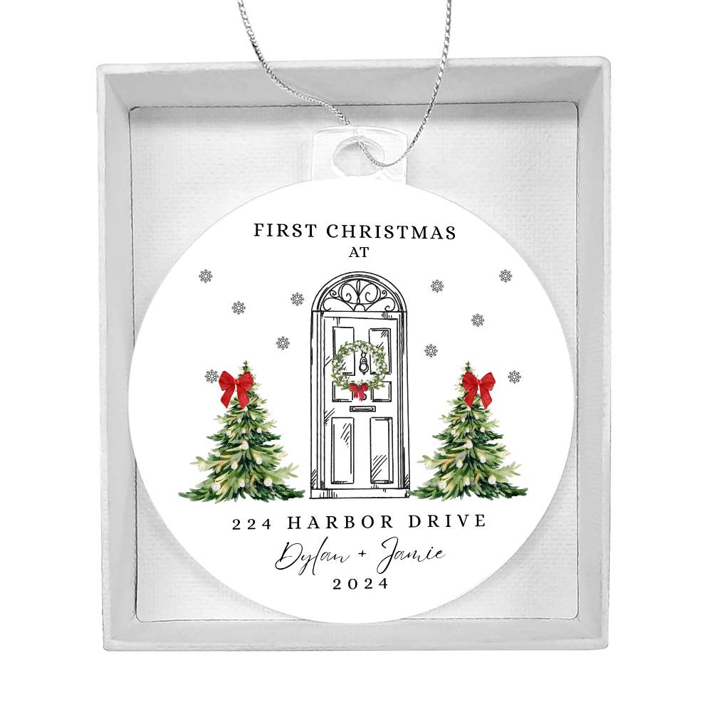 First Christmas in our New Home Ornament, Personalize with names and address
