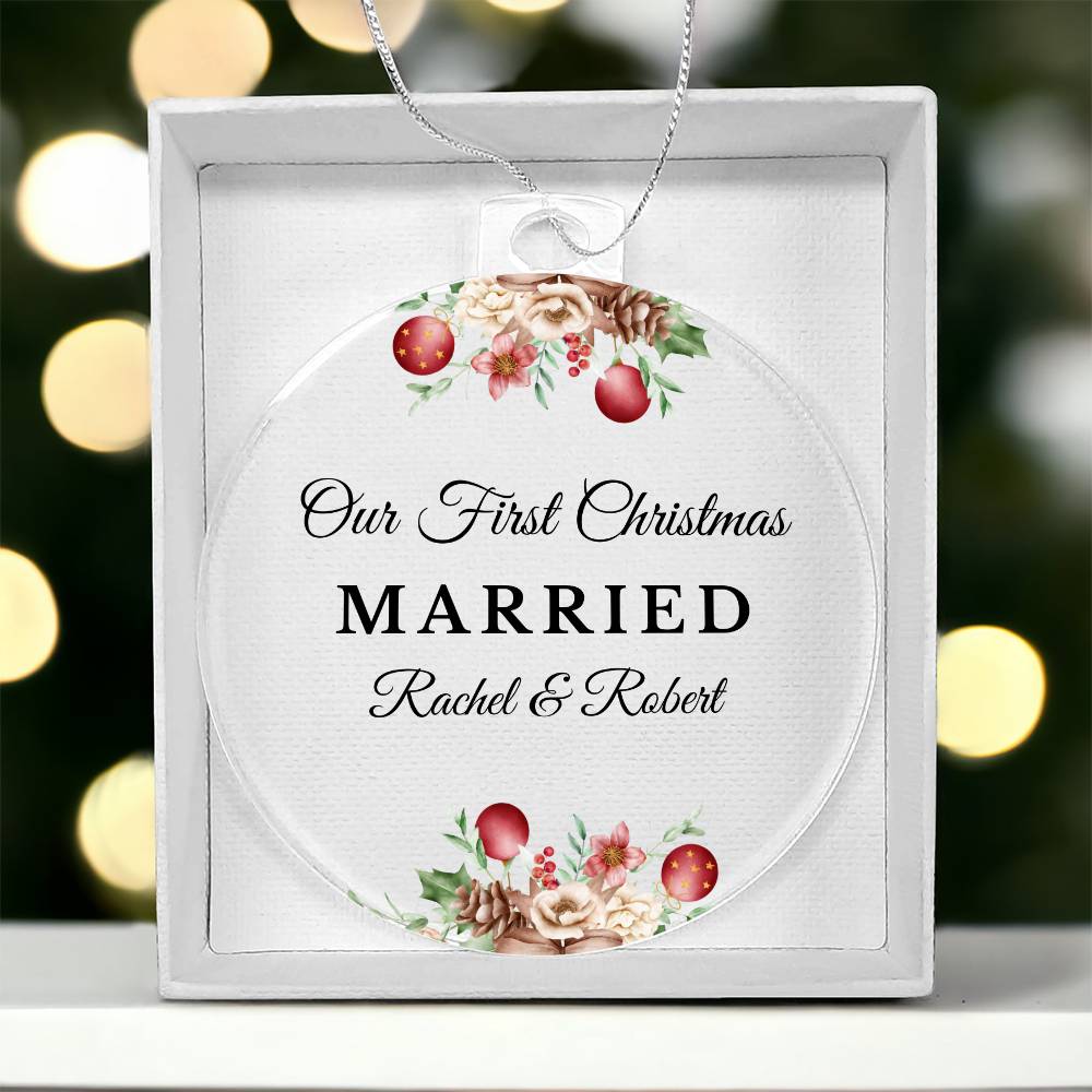 Our First Christmas Married, Couples Ornament for Newlyweds, Personalized Christmas Ornament for Couple
