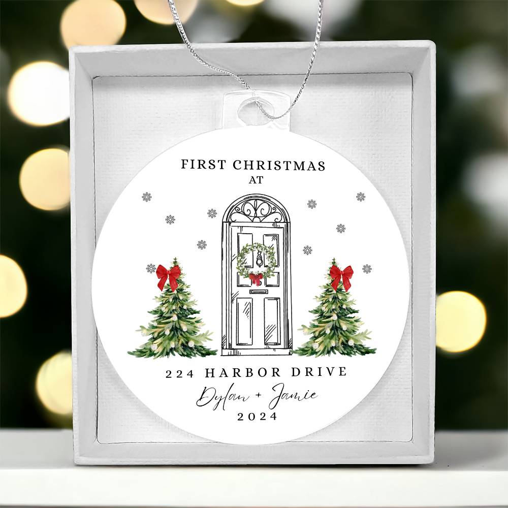 First Christmas in our New Home Ornament, Personalize with names and address