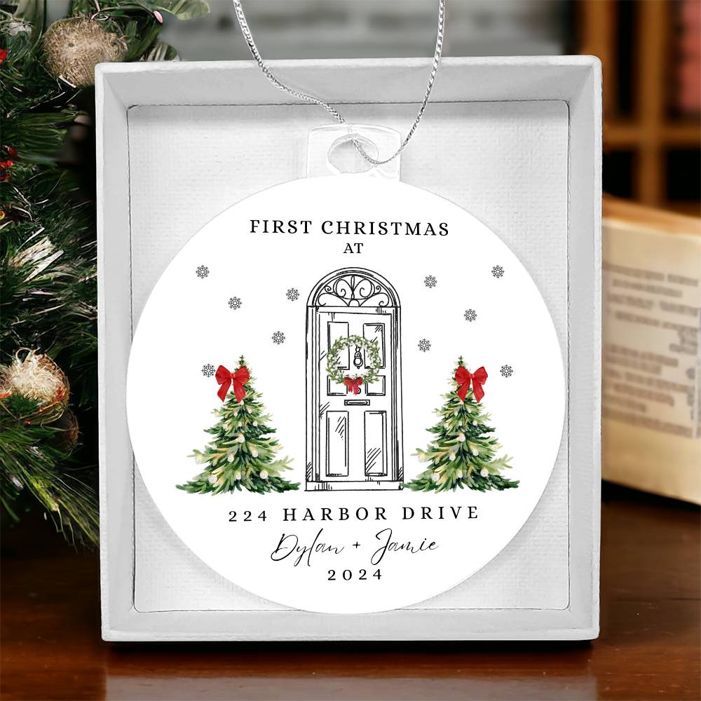 First Christmas in our New Home Ornament, Personalize with names and address