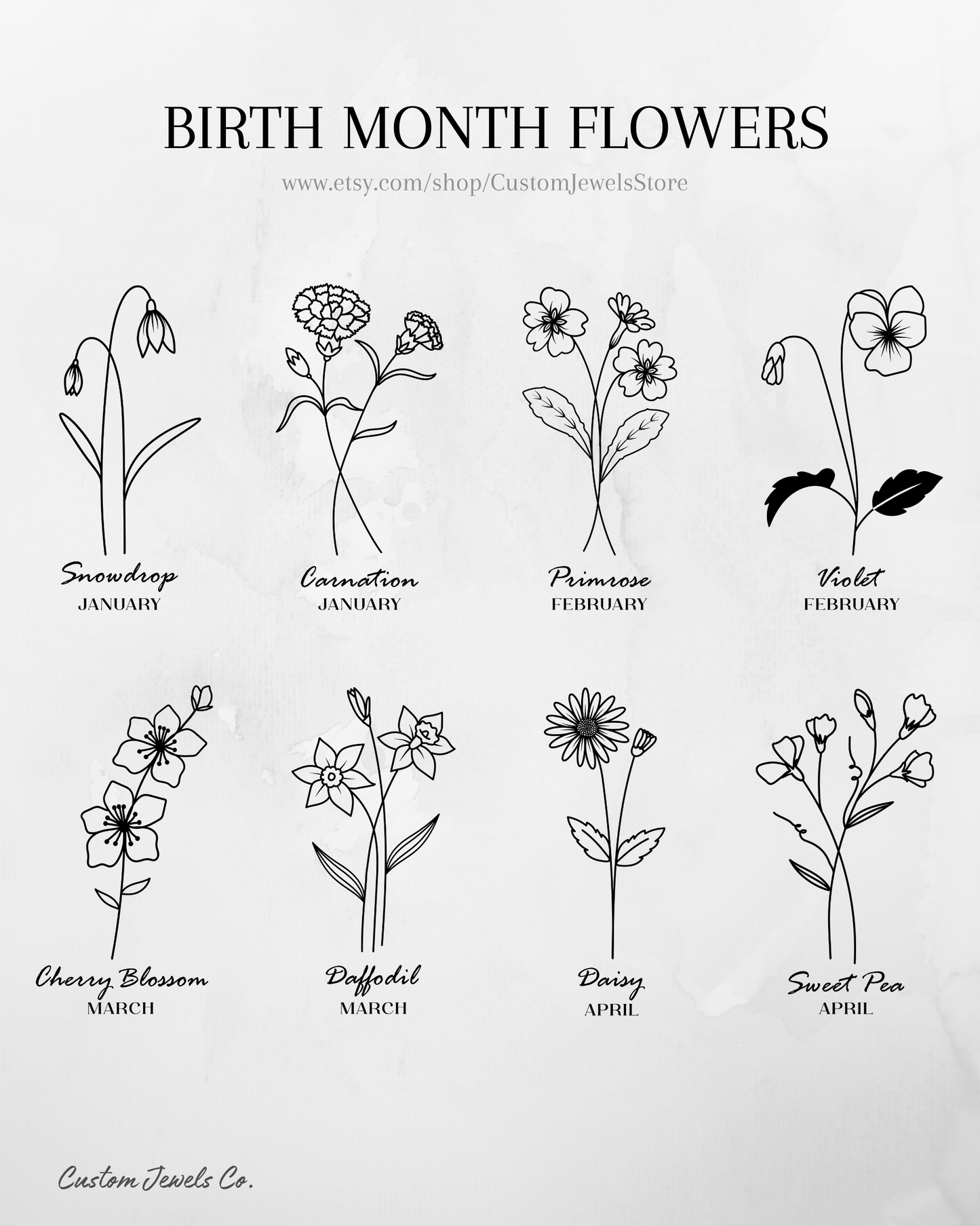 Engraved Birth Month Flower Necklace