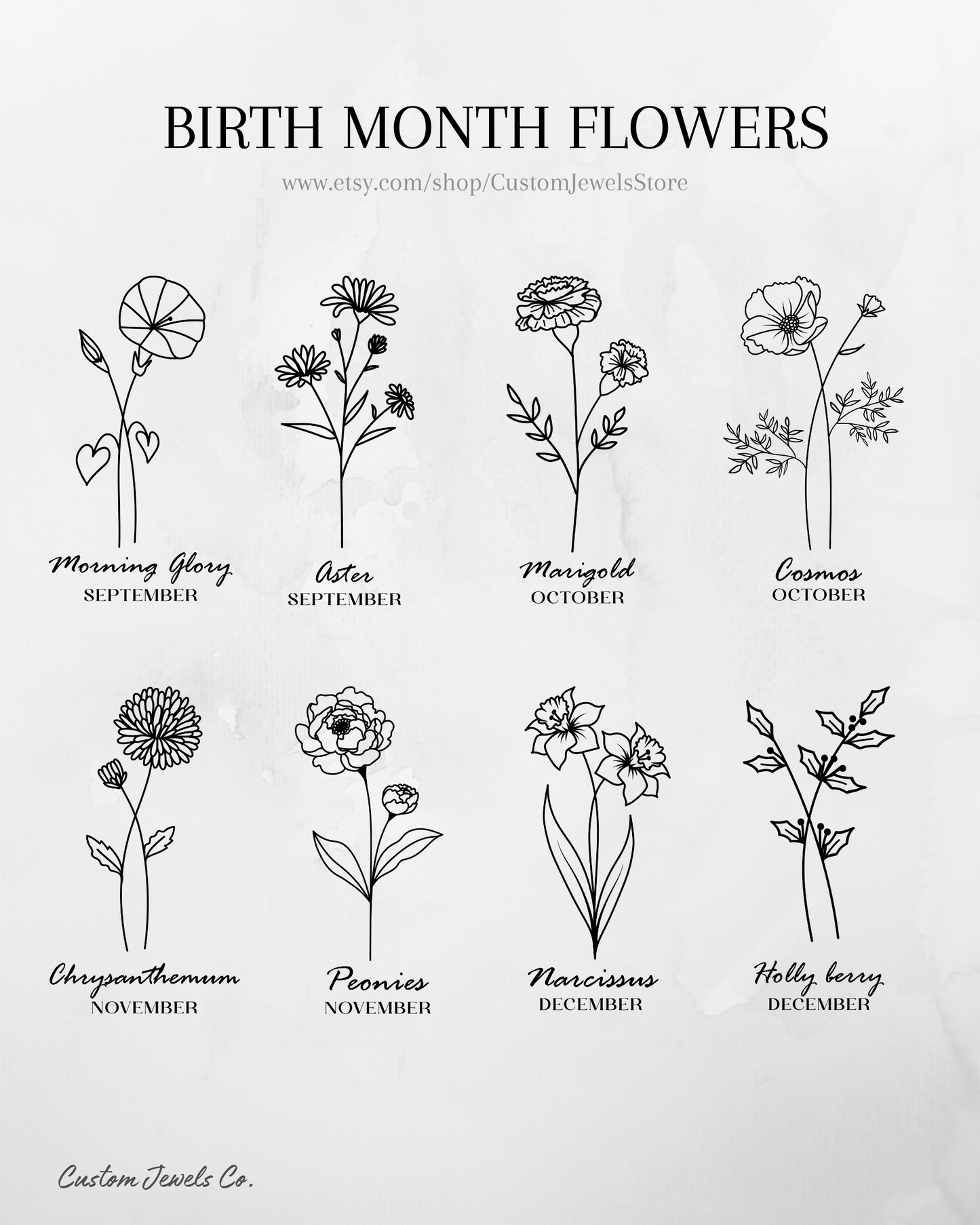 Engraved Birth Month Flower Necklace