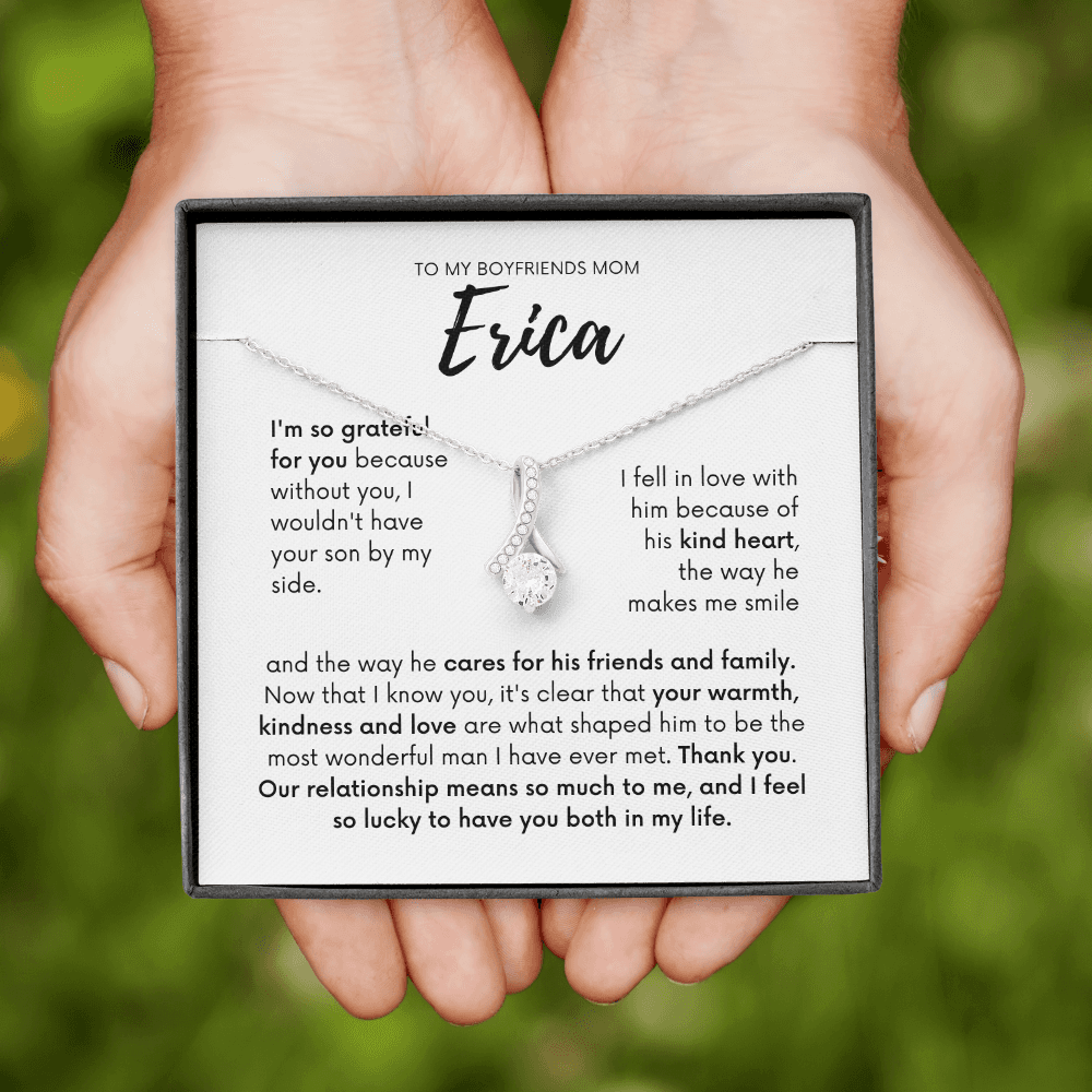 Personalized - To my Boyfriends mom, Your son by my side, Bfm4 white