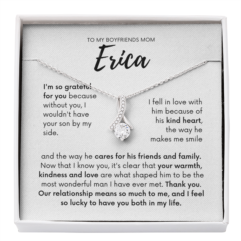Personalized - To my Boyfriends mom, Your son by my side, Bfm4 white