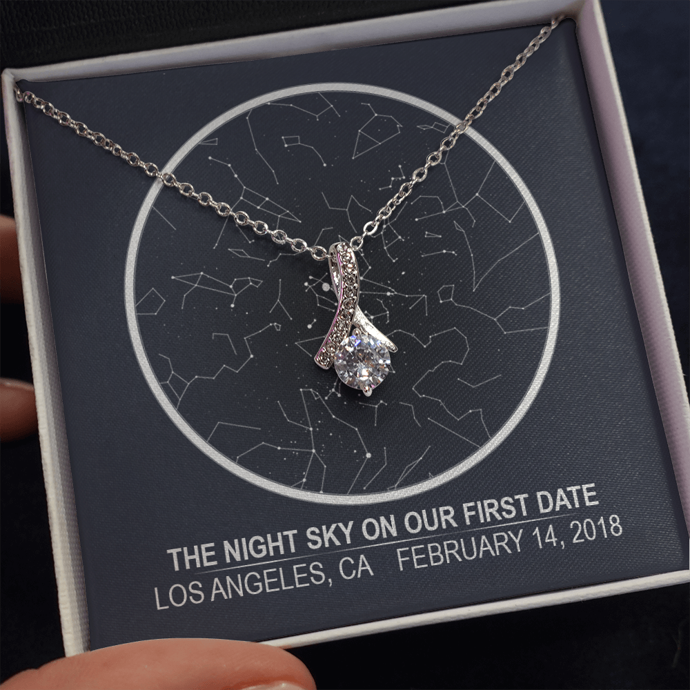 Star map 3 - first date Stars aligned quote, custom star map, personalized, necklace Alluring Beauty - Star Map 2
