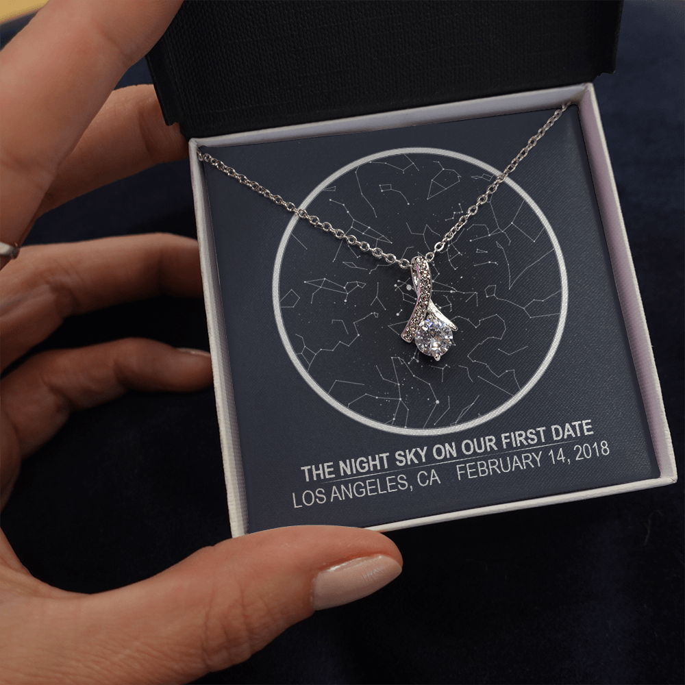 Star map 3 - first date Stars aligned quote, custom star map, personalized, necklace Alluring Beauty - Star Map 2