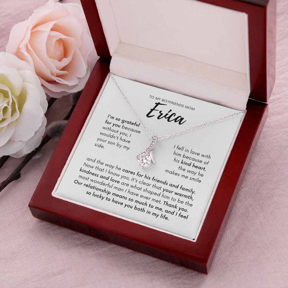 Personalized - To my Boyfriends mom, Your son by my side, Bfm4 white