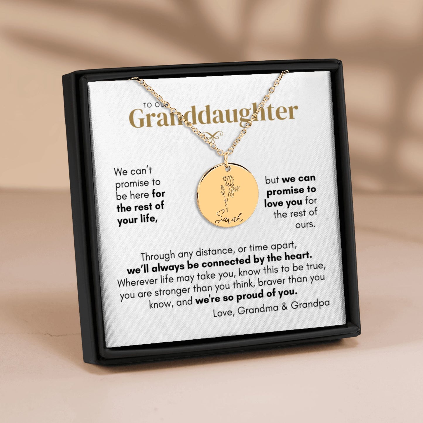 Name & Birth Flower Necklace To Granddaughter from us, Granddaughter Necklace from Grandma and Grandpa