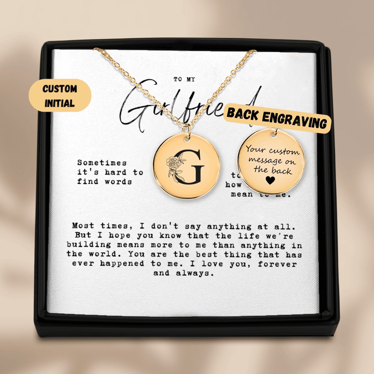 To My Girlfriend Necklace - Floral Initial Necklace – G, Christmas Gift For Girlfriend