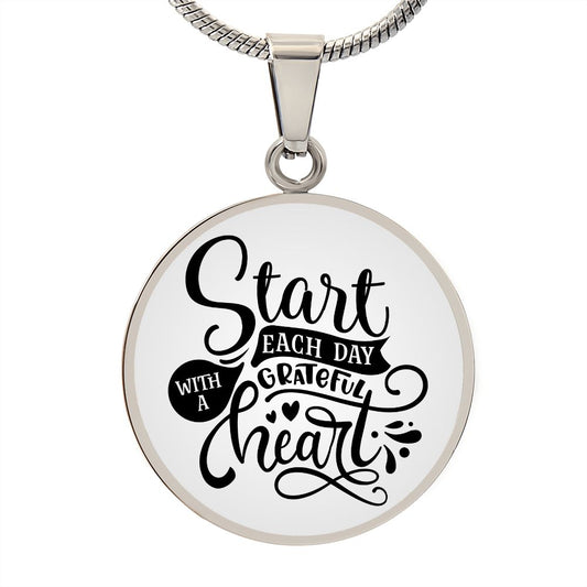 Start each day with a grateful heart gradient Circle Graphic Necklace