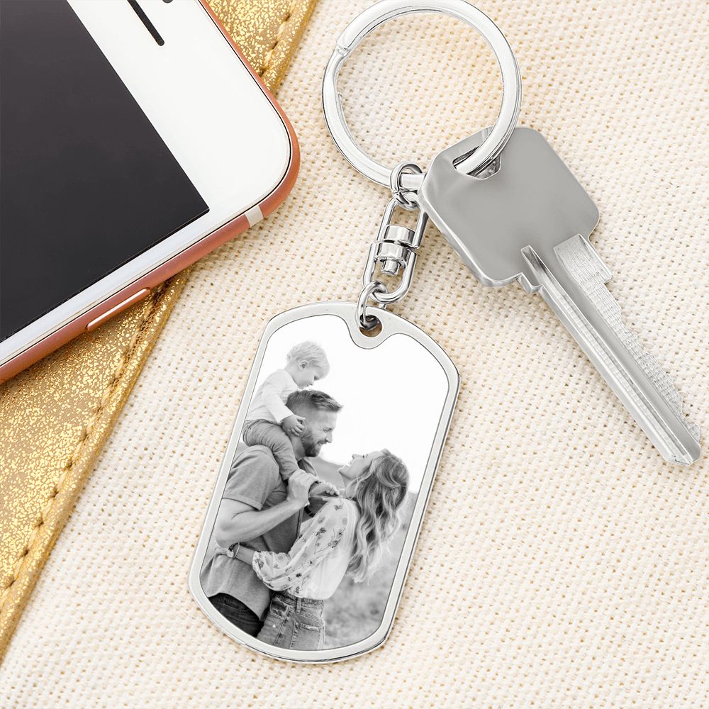 Family Photo Dog tag with swivel keychain
