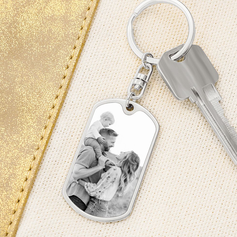 Family Photo Dog tag with swivel keychain