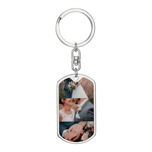 Wedding Photo Stack Dog tag with swivel keychain