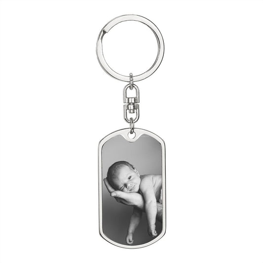 Baby in dads hand Dog tag with swivel keychain