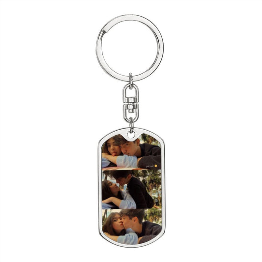 Couple photo stack Dog tag with swivel keychain