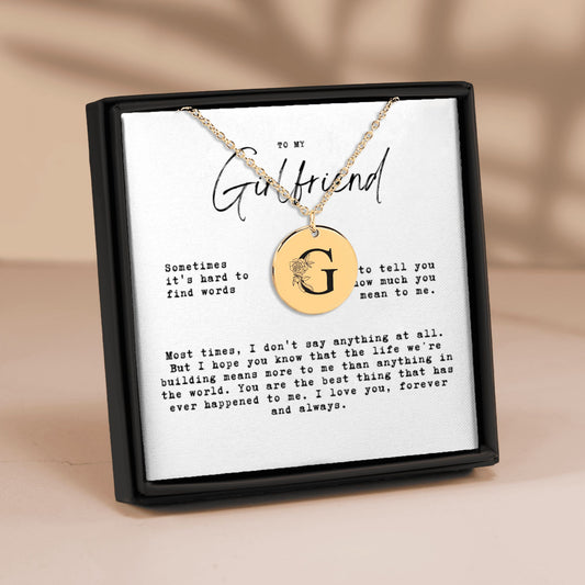 To My Girlfriend Necklace - Floral Initial Necklace – G, Christmas Gift For Girlfriend