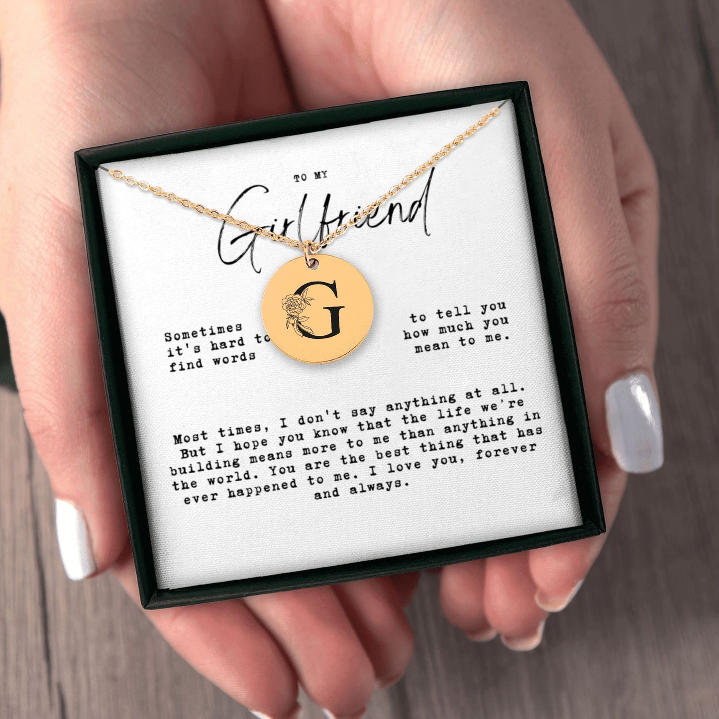 To My Girlfriend Necklace - Floral Initial Necklace – G, Christmas Gift For Girlfriend