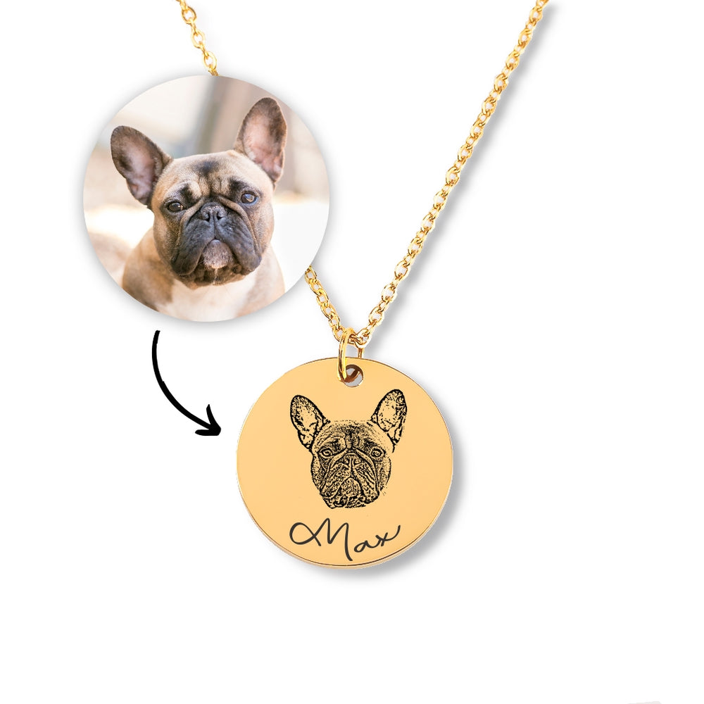 Pet Portrait Necklace, Engraved Dog Photo Necklace