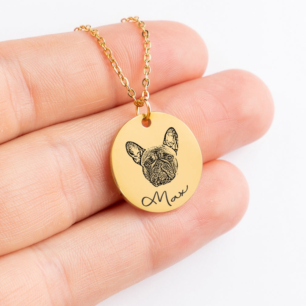 Pet Portrait Necklace, Engraved Dog Photo Necklace