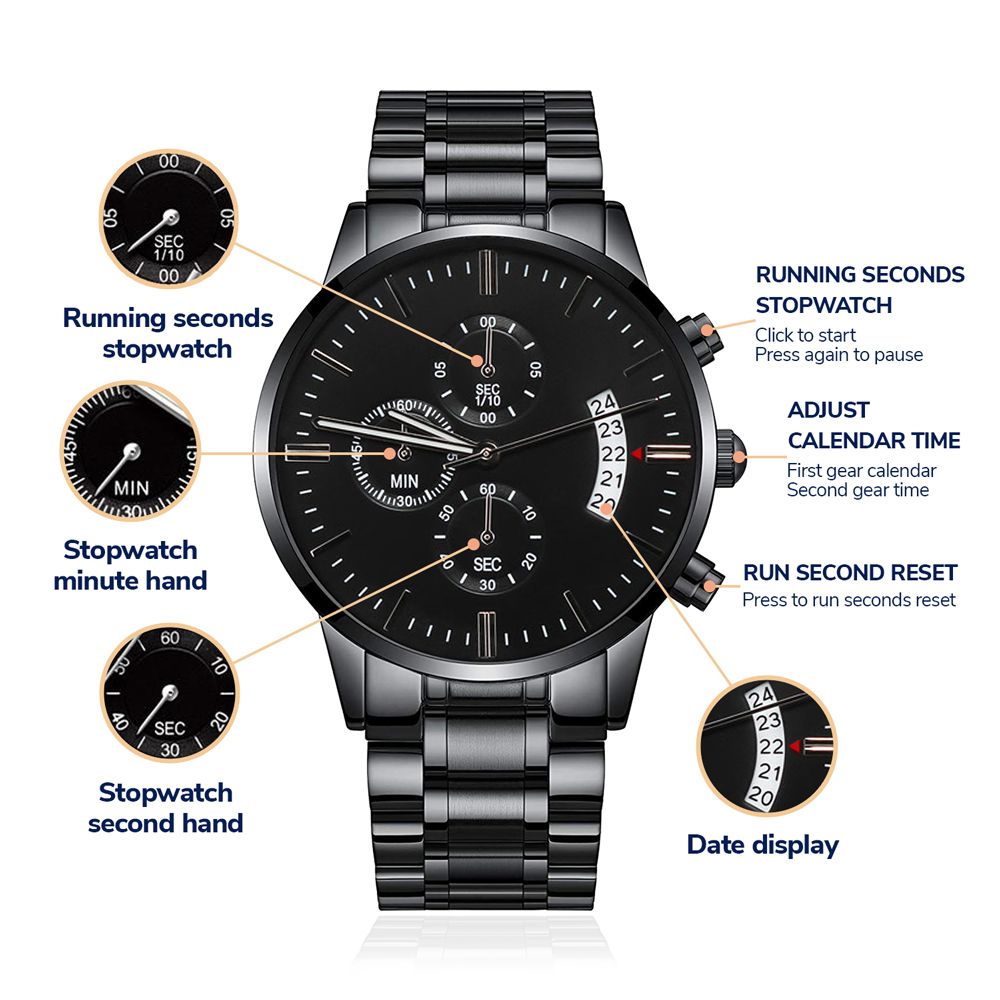 Custom Engraved Black Chronograph Watch