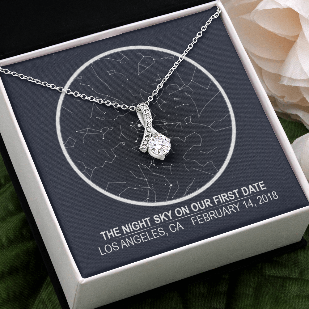 Star map 3 - first date Stars aligned quote, custom star map, personalized, necklace Alluring Beauty - Star Map 2