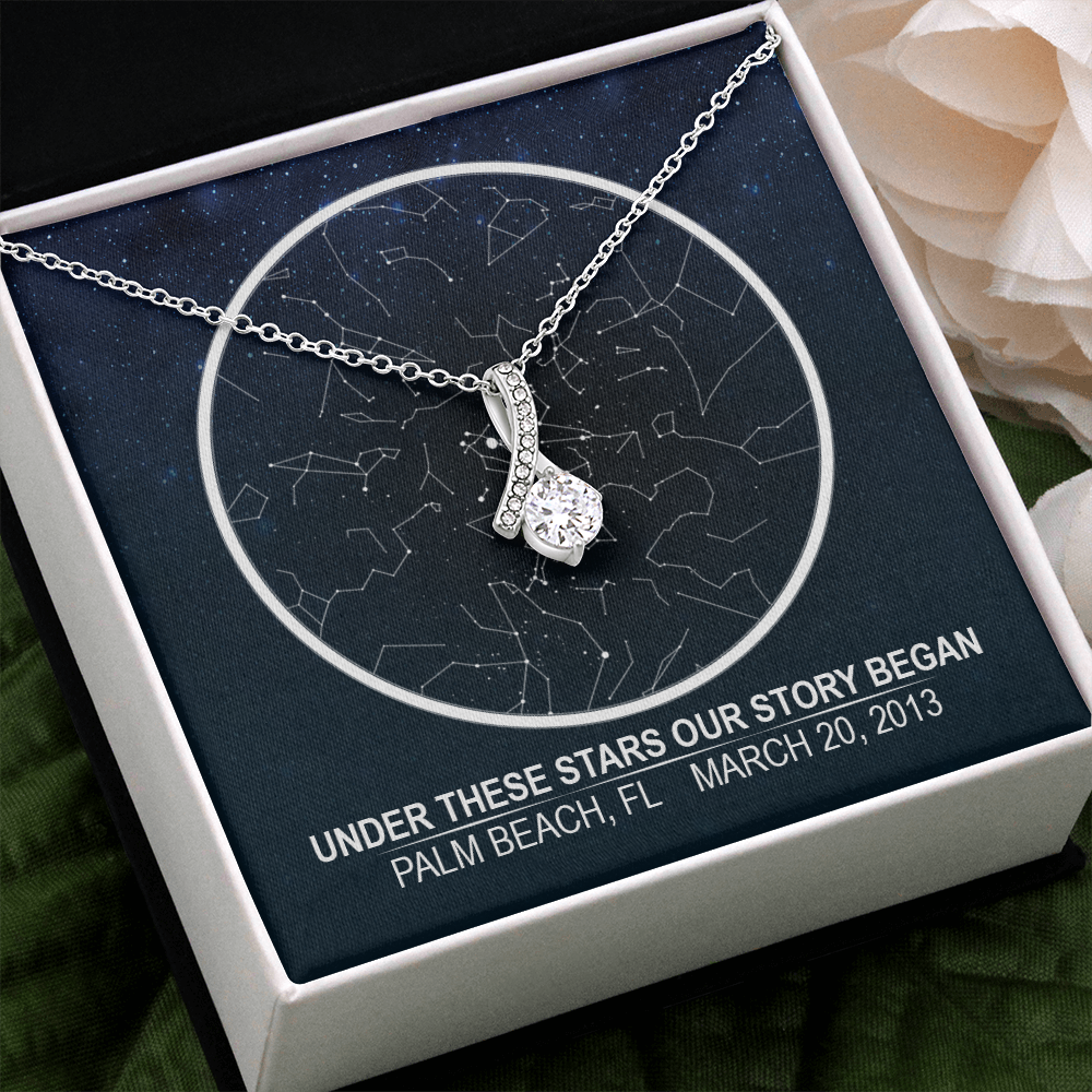 Personalized NIght Sky, Stars aligned quote, custom star map, personalized, necklace Alluring Beauty - Star Map 2