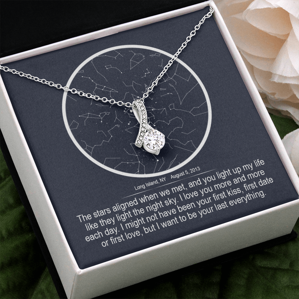 Stars aligned quote, custom star map, personalized, necklace Alluring Beauty - Star Map 2
