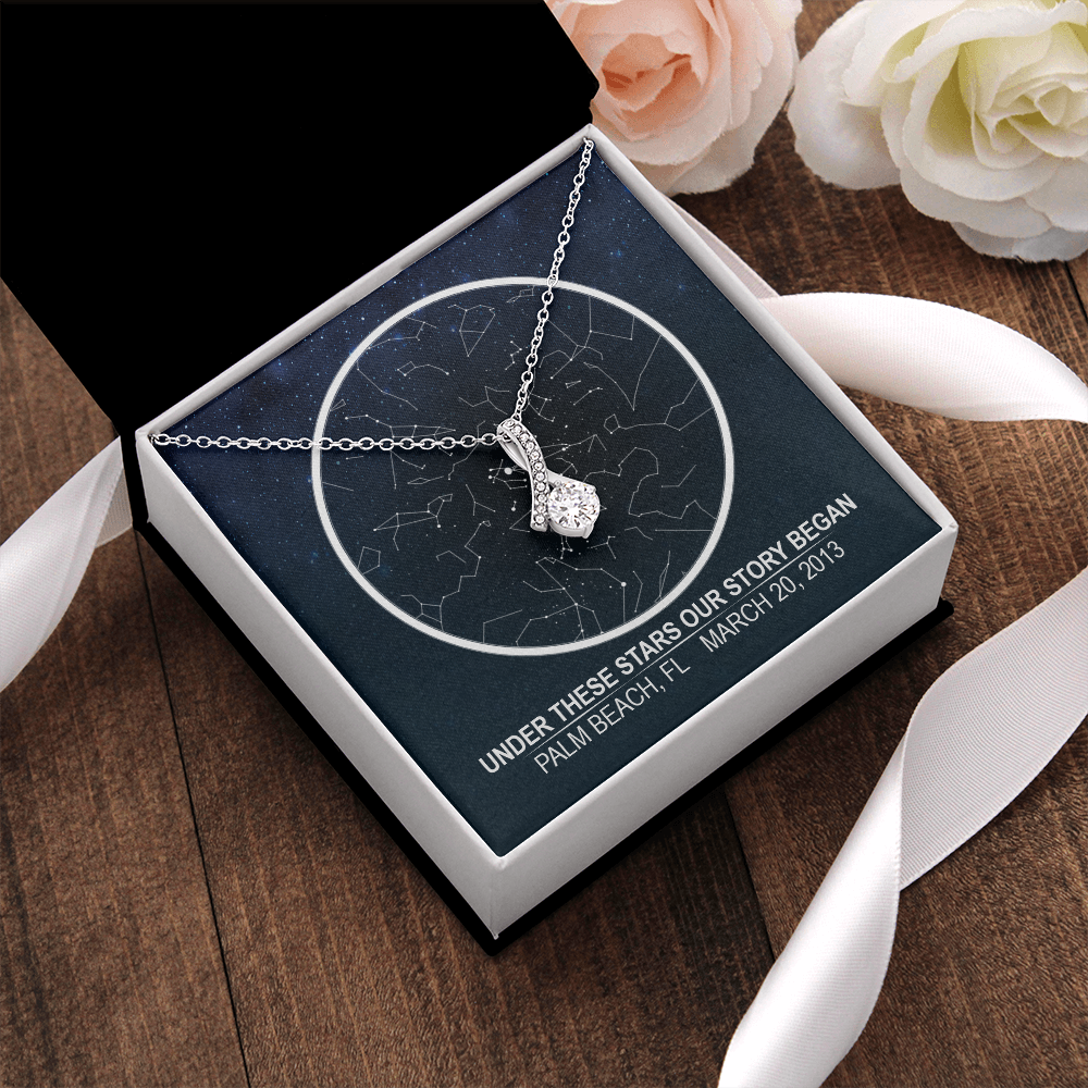 Personalized NIght Sky, Stars aligned quote, custom star map, personalized, necklace Alluring Beauty - Star Map 2