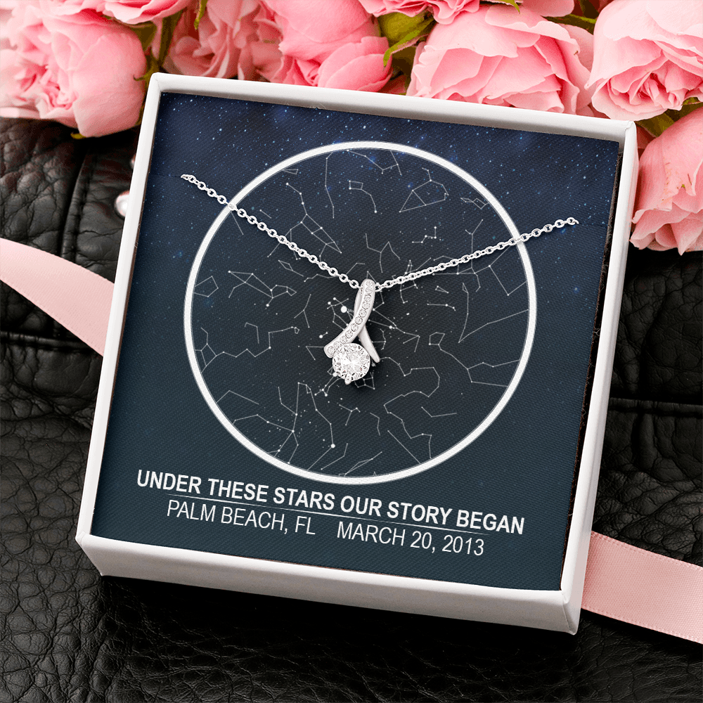 Personalized NIght Sky, Stars aligned quote, custom star map, personalized, necklace Alluring Beauty - Star Map 2