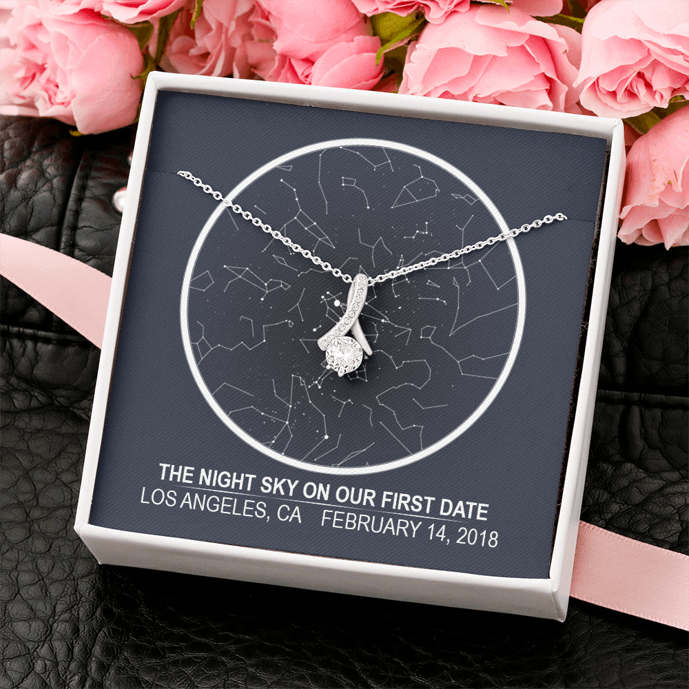 Star map 3 - first date Stars aligned quote, custom star map, personalized, necklace Alluring Beauty - Star Map 2