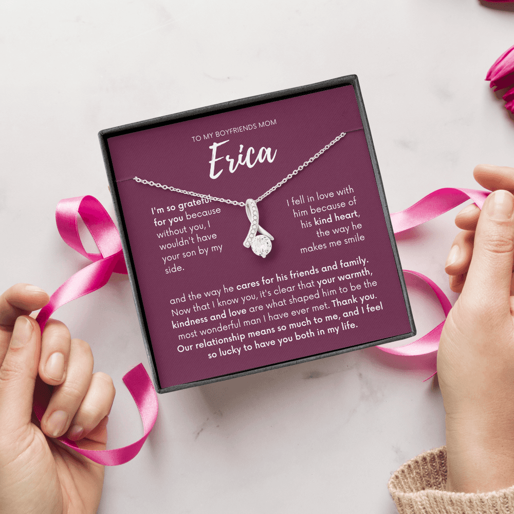 Personalized - To my Boyfriends mom, Your son by my side, wine Bfm4