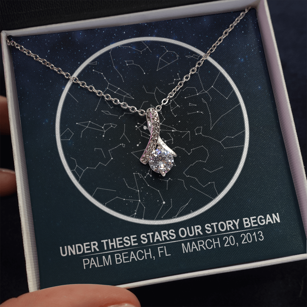 Personalized NIght Sky, Stars aligned quote, custom star map, personalized, necklace Alluring Beauty - Star Map 2