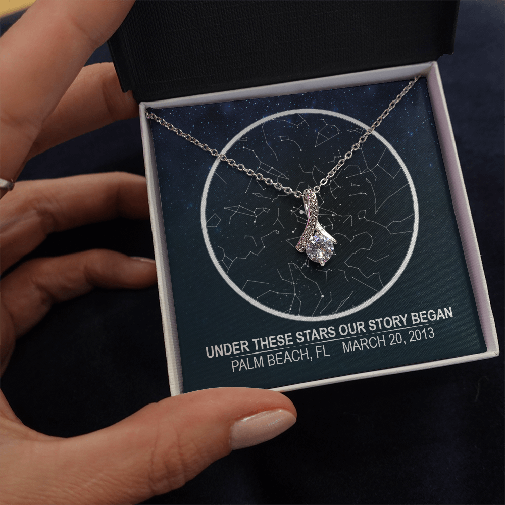 Personalized NIght Sky, Stars aligned quote, custom star map, personalized, necklace Alluring Beauty - Star Map 2
