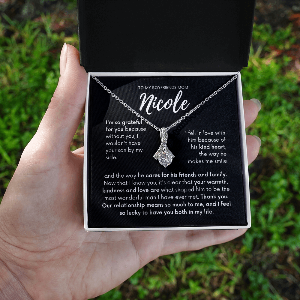 Personalized - To my Boyfriends mom, Your son by my side, Bfm4 black