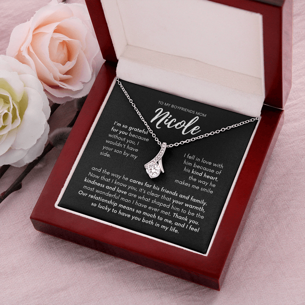 Personalized - To my Boyfriends mom, Your son by my side, Bfm4 black