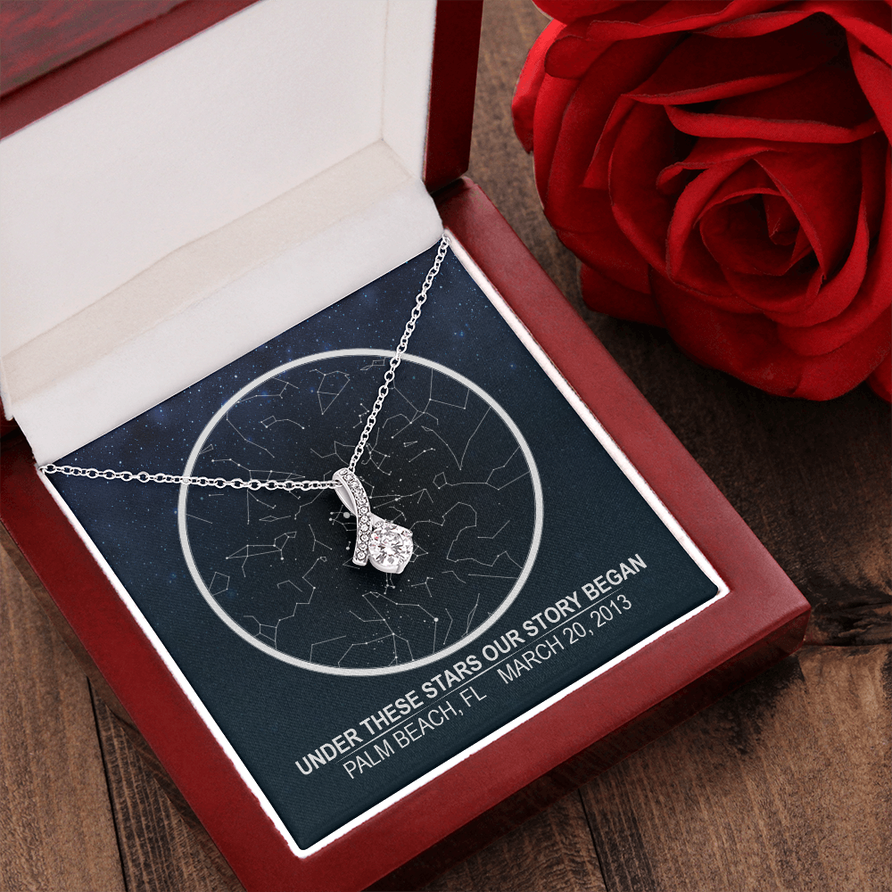 Personalized NIght Sky, Stars aligned quote, custom star map, personalized, necklace Alluring Beauty - Star Map 2