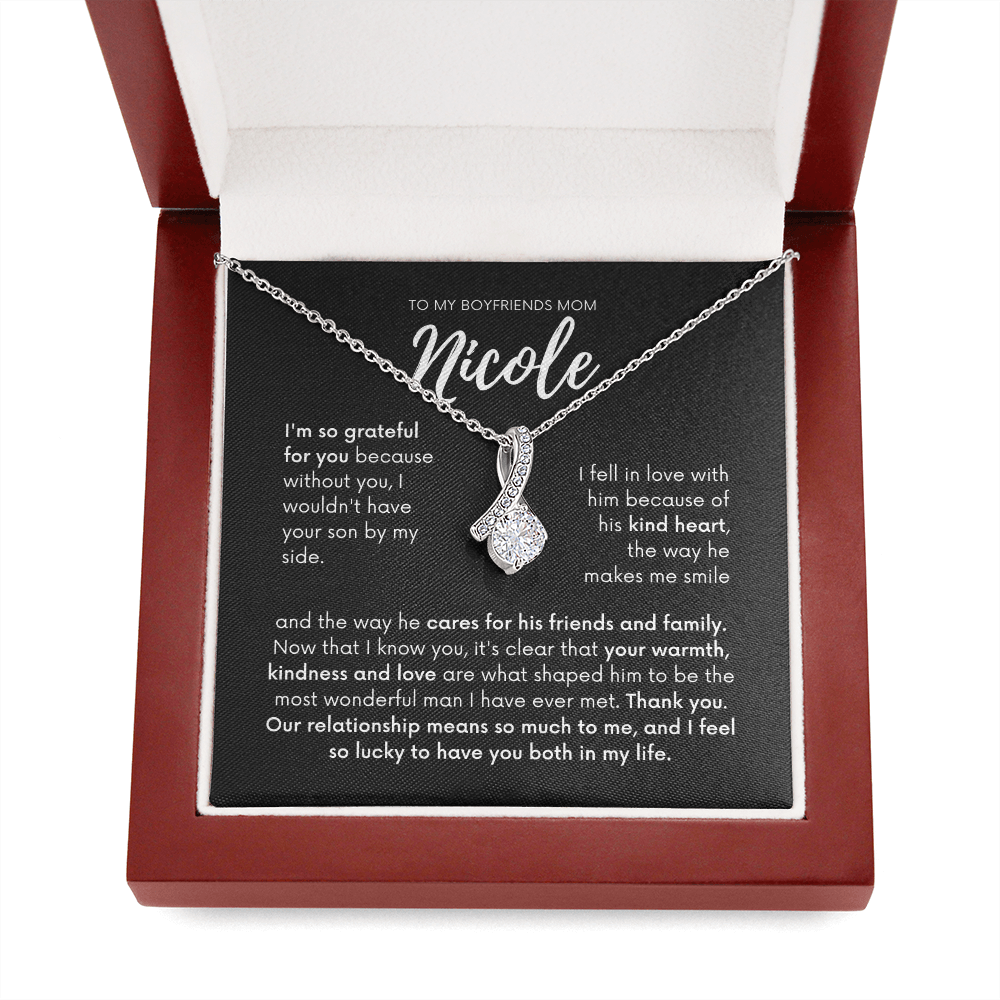 Personalized - To my Boyfriends mom, Your son by my side, Bfm4 black
