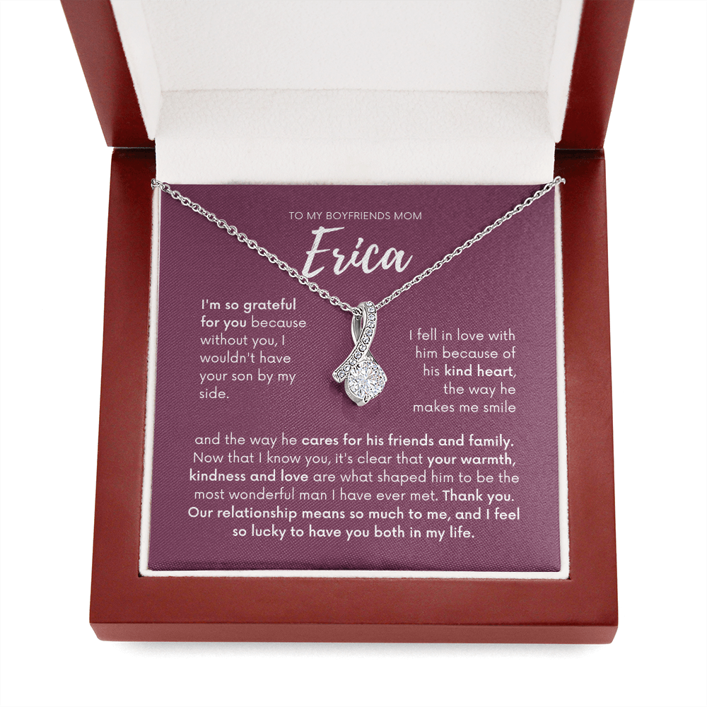 Personalized - To my Boyfriends mom, Your son by my side, wine Bfm4