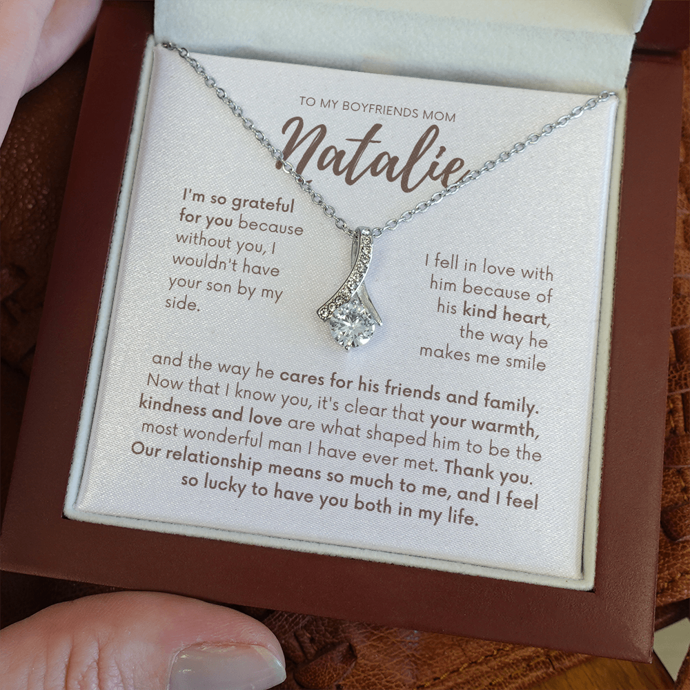 Personalized - To my Boyfriends mom, Your son by my side, Bfm4 brown