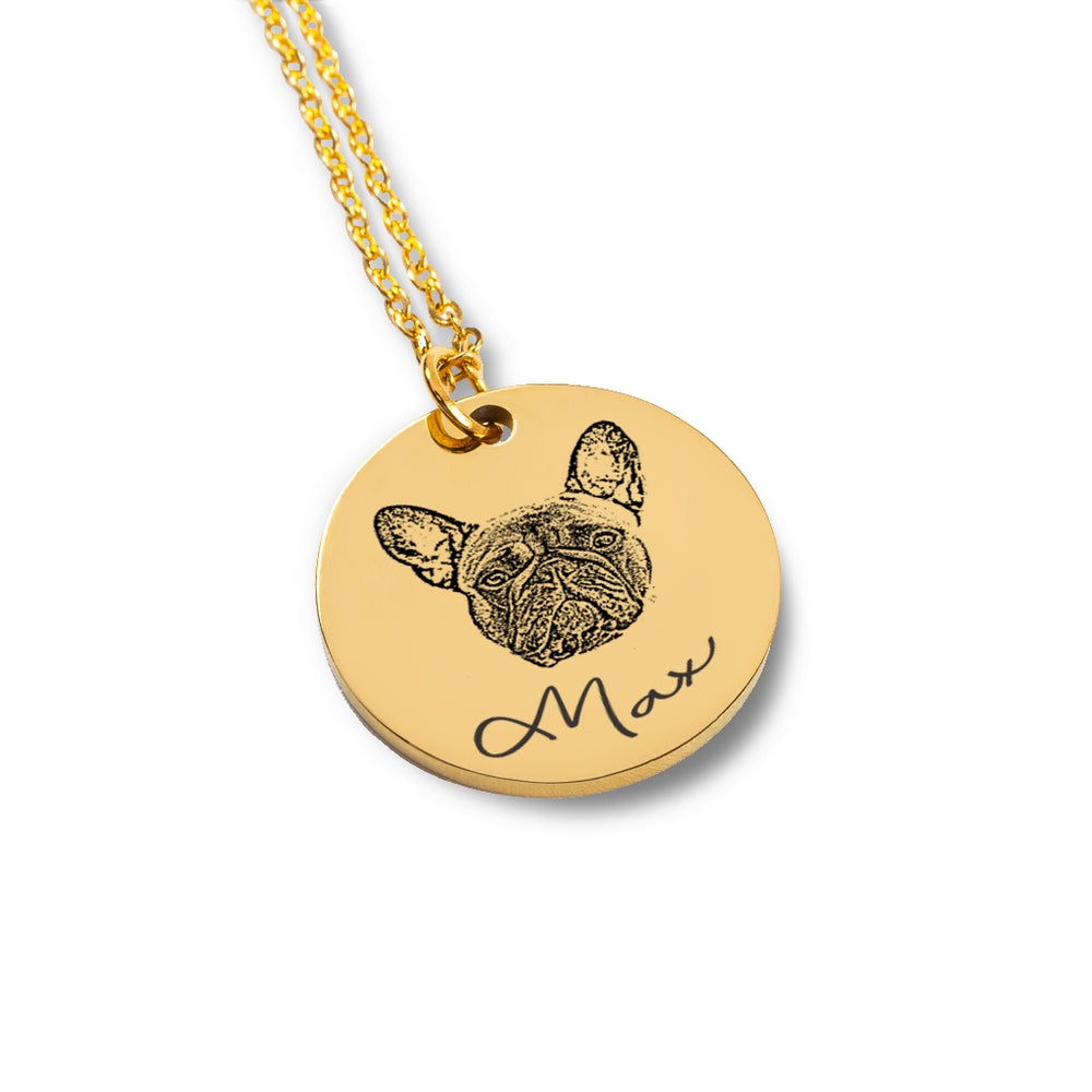 Pet Portrait Necklace, Engraved Dog Photo Necklace